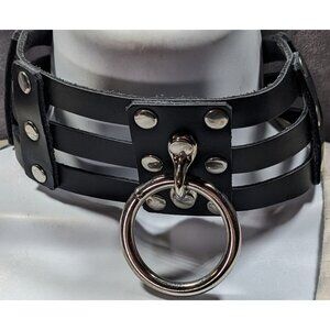 Gothic Punk Caged Bondage Choker Black Faux Leather With O Ring